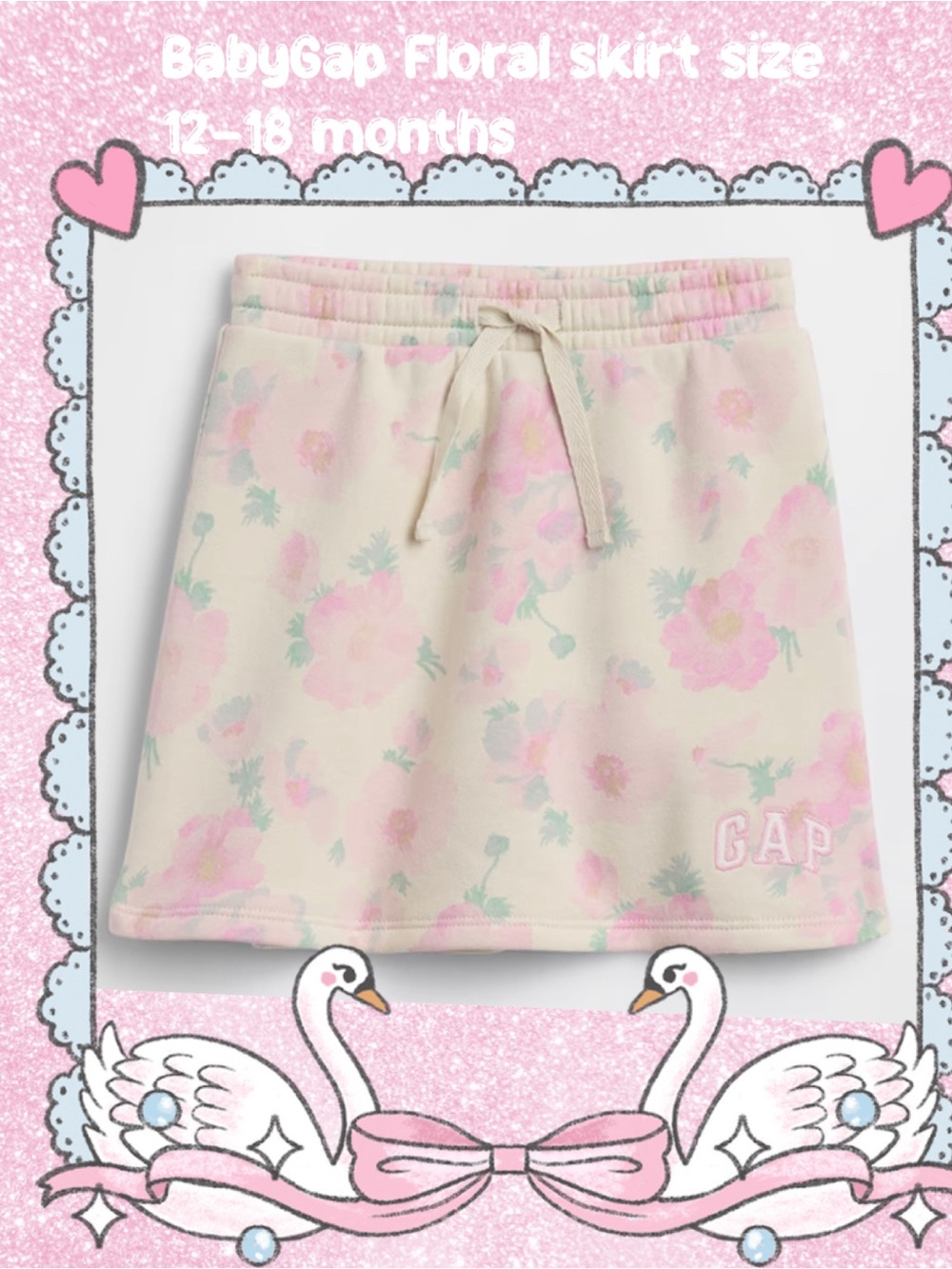 GAP Cream and pink Floral Drawstring Skirt Size 12-18 months